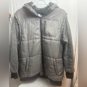 Gray and Black Hooded Puffer Jacket